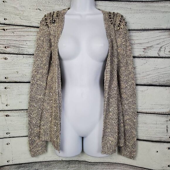 Studio Y Women’s Metallic Knit Cardigan Sweater Sequin Beaded Shoulder XS - Picture 4 of 9